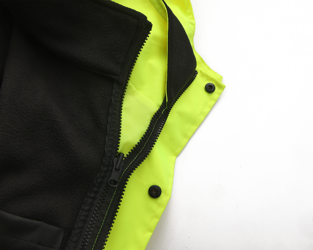 Kiwi High Visibility 3-in-1 Hooded & Fleece Lined ANSI/ISEA 107-2020, Type R, Class 3 Two Tone, Contrast Trimmed Water Resistant Neon Safety Jacket [R71500]