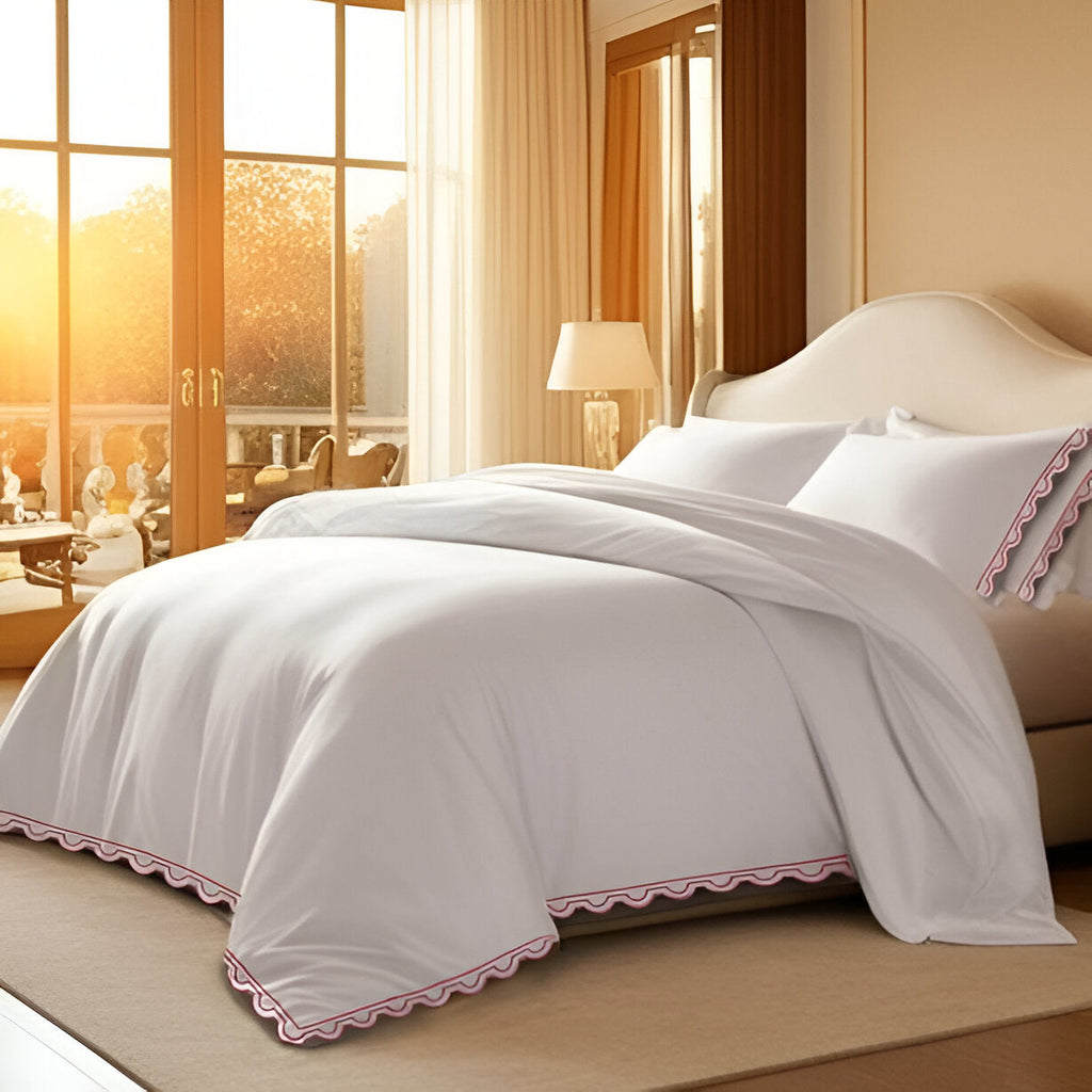 400TC U Shape Scallop Embroidery Cotton Duvet Cover Set