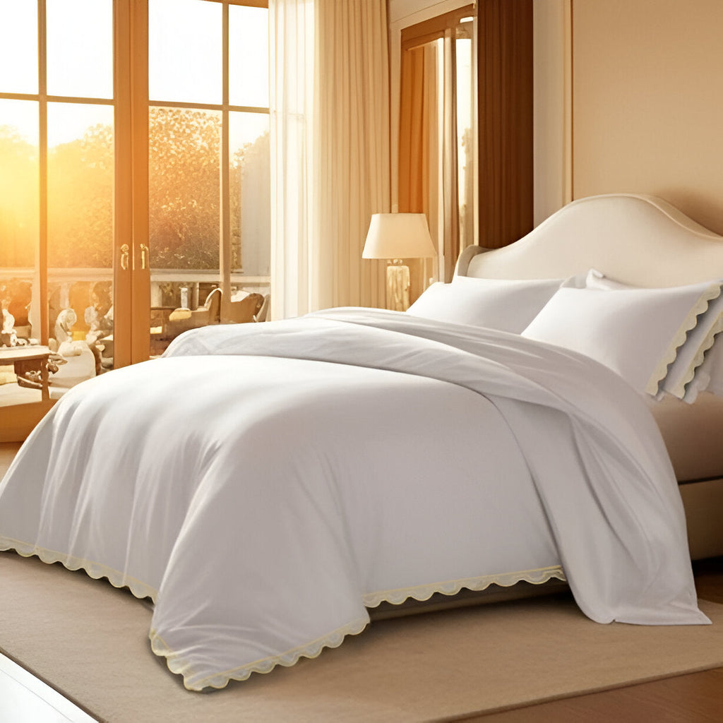 400TC U Shape Scallop Embroidery Cotton Duvet Cover Set